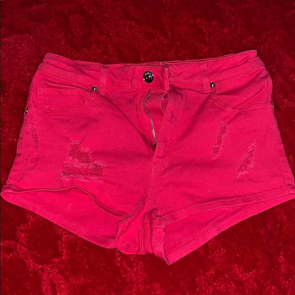 All Red Distressed shorts
